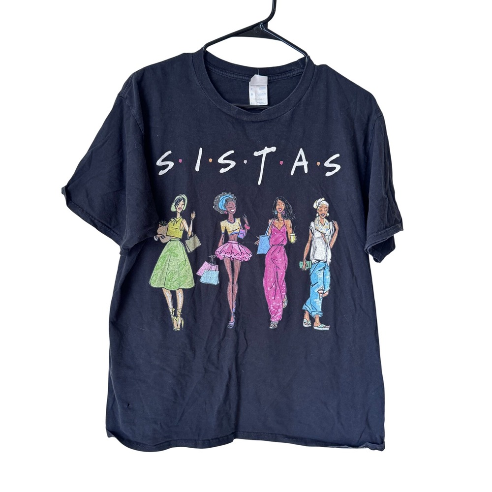 SISTAS Graphic Tee Black Friends Style Logo Shopping Women Shirt Large
